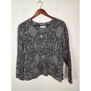 FLAX Linen Rose‎ Floral Print Button Up Long Sleeve Shirt Top Women's Medium